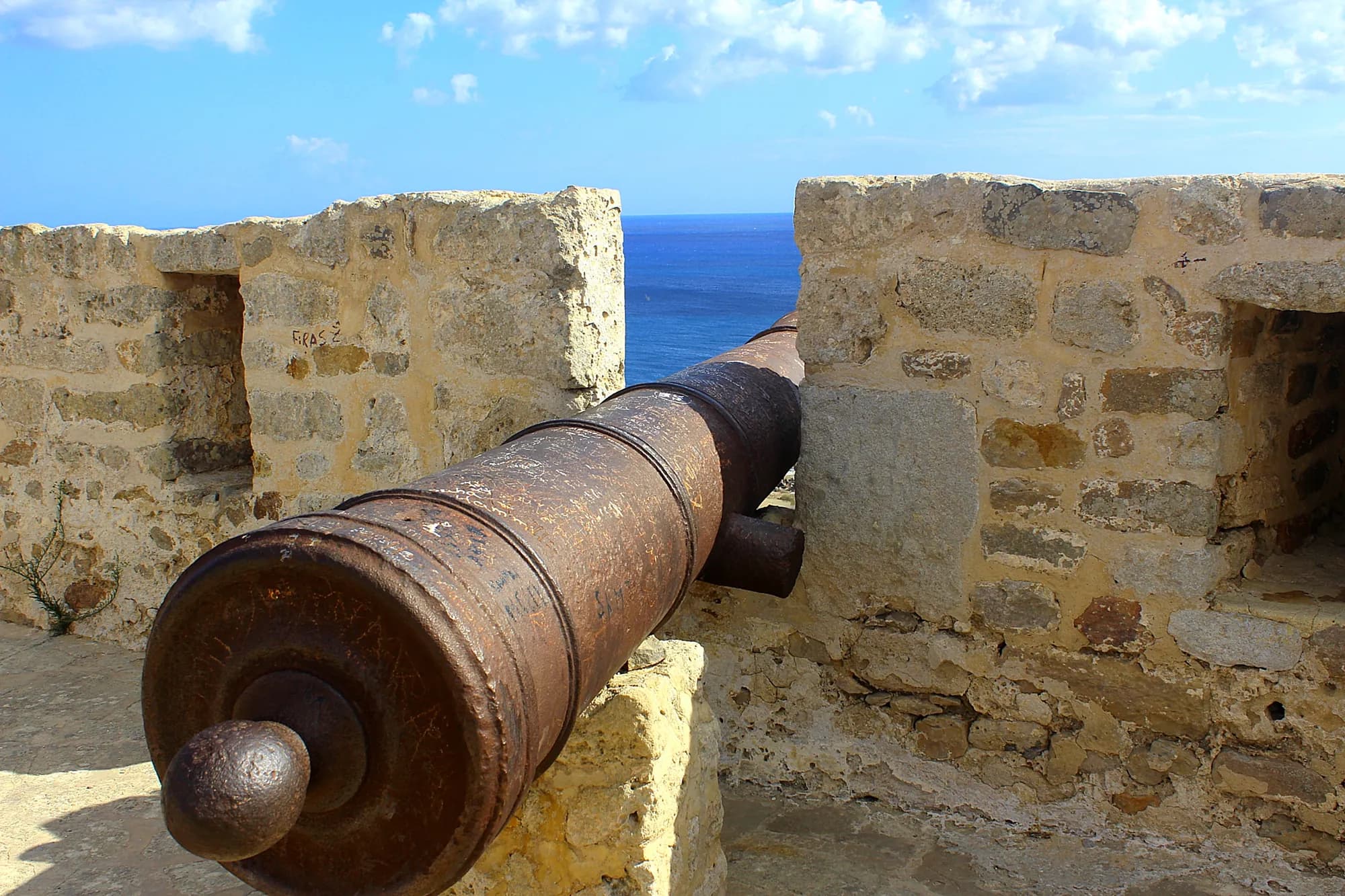 Cannon on the walls of Kelibia fortress above the sea